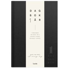 Burde 1-årsdagbok svart linnetextil