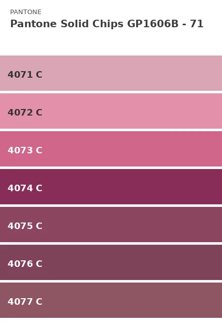 Ersättningsblad Pantone Solid Chips GP1606B - Sida 71 (4071 C, 4072 C, 4073 C, 4074 C, 4075 C, 4076 C, 4077 C)